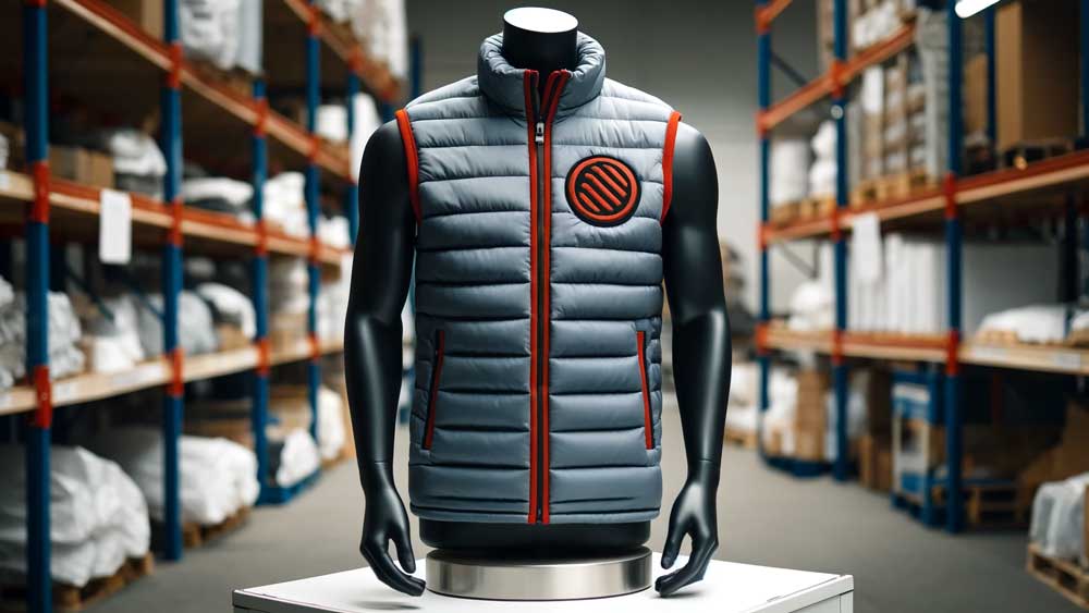 Un bodywarmer sur mesure à usage professionnel qui porte le logo d’une entreprise sur le torse.