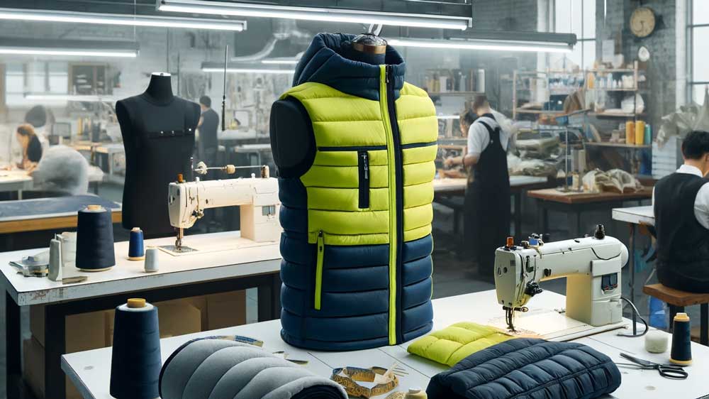 Un visuel qui représente la fabrication d’un bodywarmer personnalisé.